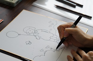 はまのゆかさん イラストの描き方:マジックでなぞる