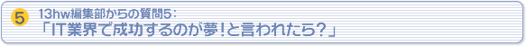 13hw編集部からの質問５「IT業界で成功するのが夢！と言われたら？」