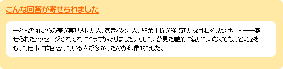 こんな回答が寄せられました：夢を実現させた人、あきらめた人、新たな目標を見つけた人